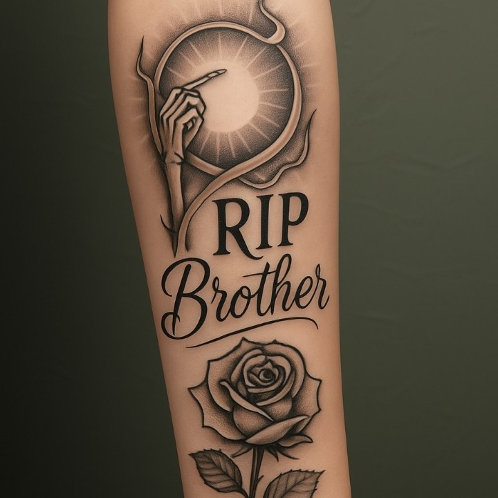 Adornment With Radiance Subtle RIP Brother Tattoo On Arm Adornment With Radiance: Subtle RIP Brother Tattoo On Arm