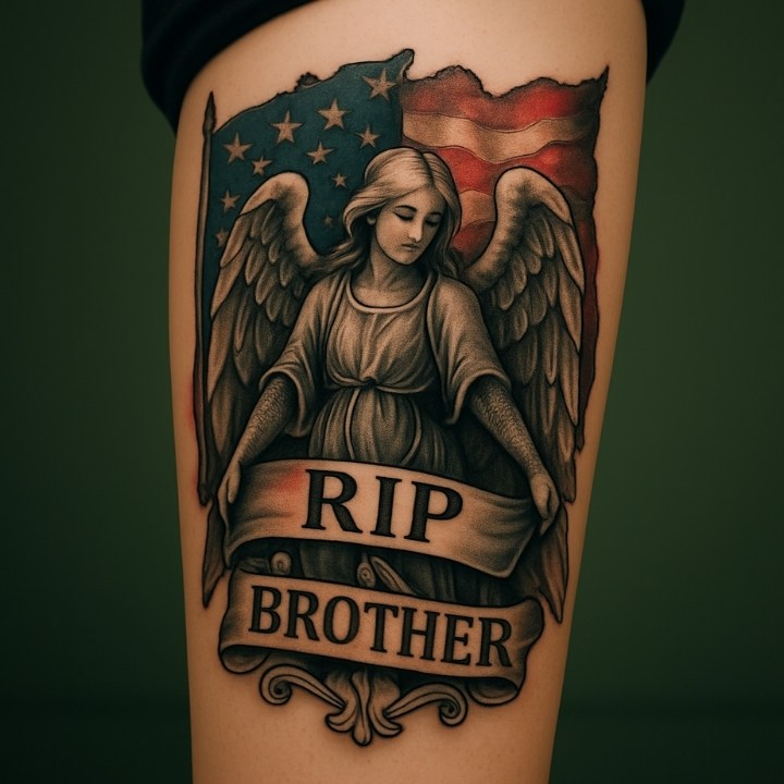 Exuberance Of Patriotism Rustic Flag RIP Tattoo For Brother Exuberance Of Patriotism: Rustic Flag RIP Tattoo For Brother