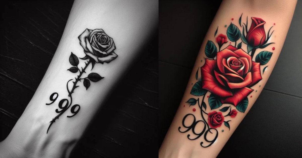 Flame Of Radiance And Positivity Colorful 999 With Rose Tattoo Flame Of Radiance And Positivity Colorful 999 With Rose Tattoo