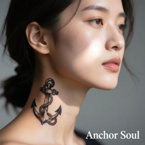 Anchor Throat Tattoo