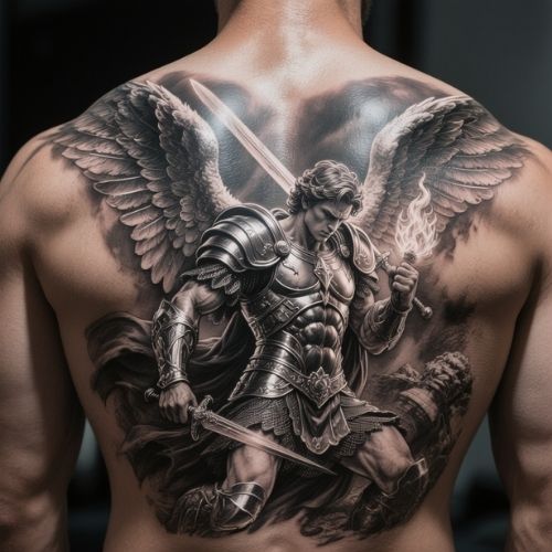 Badass Michael The Archangel Back Tattoo Badass Michael The Archangel Back Tattoo