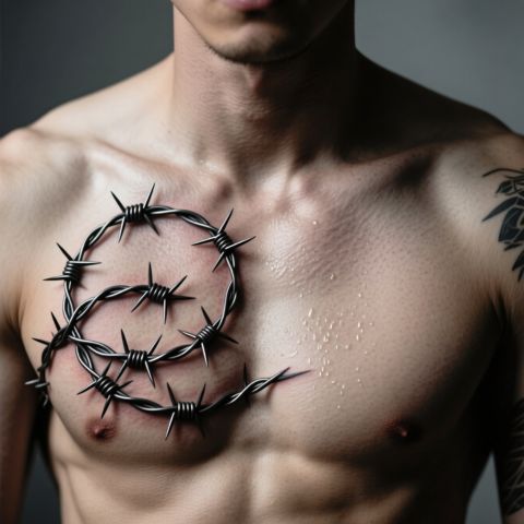 Barbed Wire Chest Tattoo