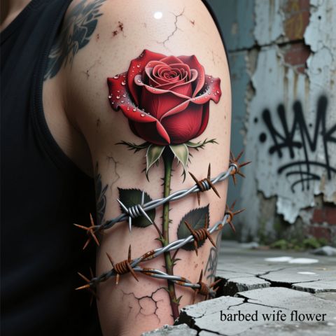 Barbed Wire Flower Tattoo