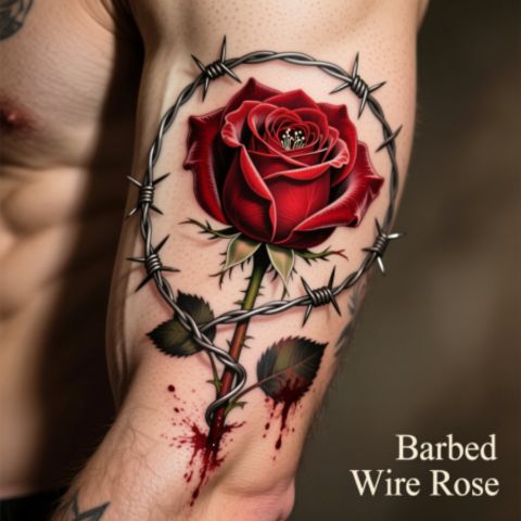 Barbed Wire Rose Tattoo