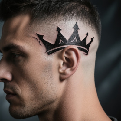 Bold Crown Tattoo Behind the Ear for a Strong, Masculine Look