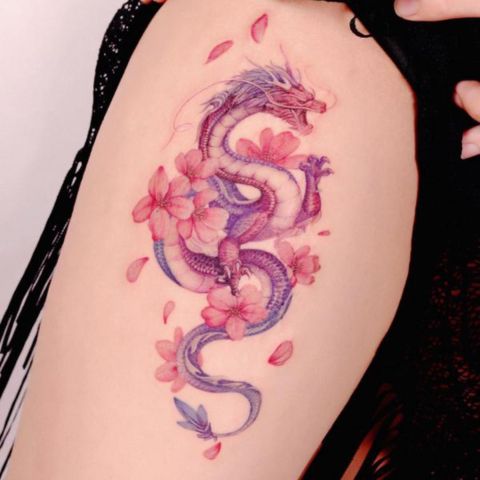Cherry Blossom Thigh Tattoo