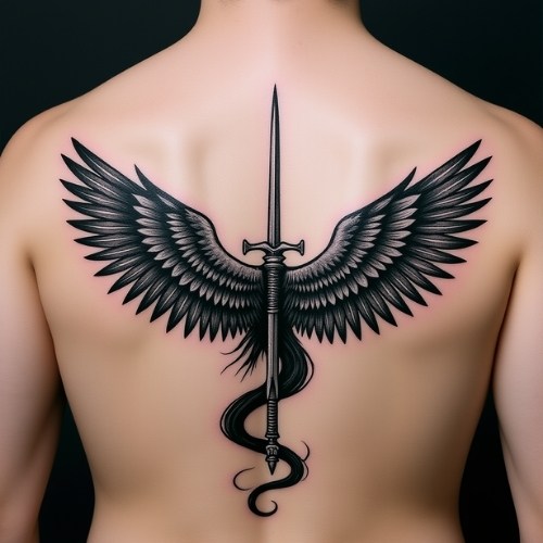 Cool Archangel Tattoo with Wings and Sword Cool Archangel Tattoo with Wings and Sword