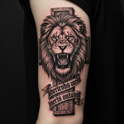 Creative Cross and Lion Tattoo Creative Cross and Lion Tattoo