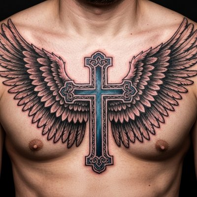 Cross with Wings Chest Tattoo Cross with Wings Chest Tattoo