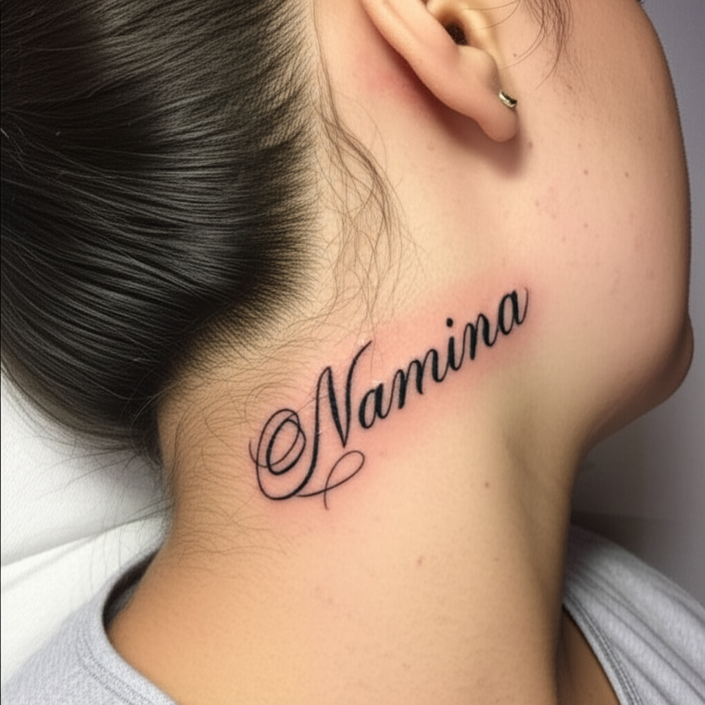 Cursive Name Tattoo on Neck Cursive Name Tattoo on Neck