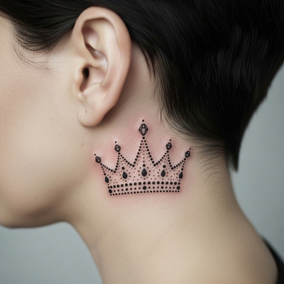 Dotted Crown Tattoo Behind the Ear for a Unique Look