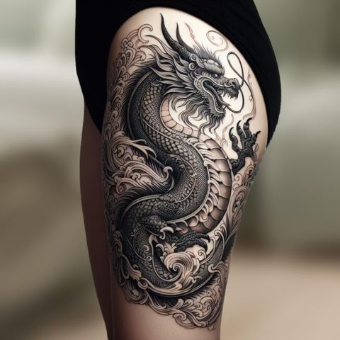 Dragon Thigh Tattoo