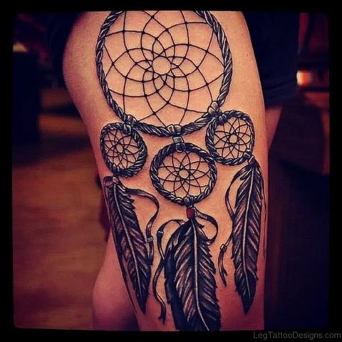 Dream Catcher Thigh Tattoo