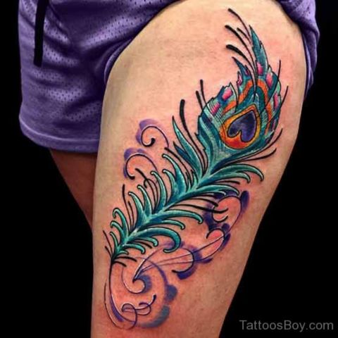 Feather Thigh Tattoo