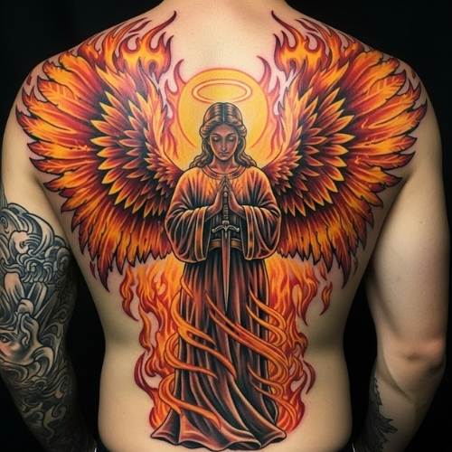 Fiery Religious Angel Tattoo Fiery Religious Angel Tattoo