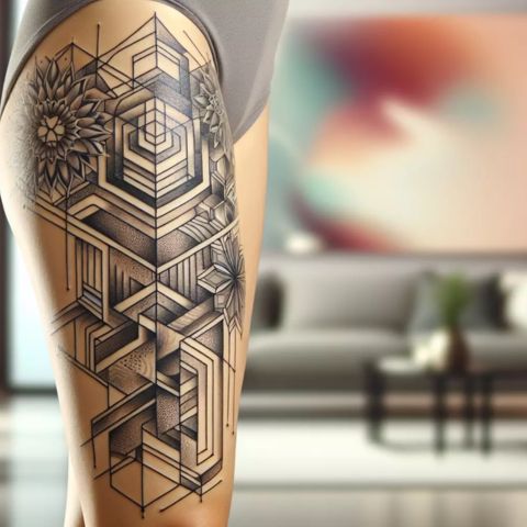 Geometric Thigh Tattoo