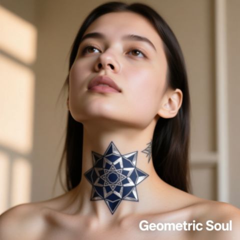 Geometric Throat Tattoo