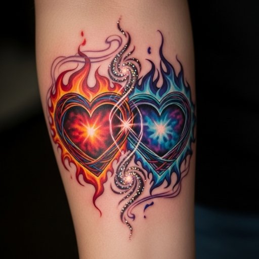 Glimpse Of Radiance Vibrant Twin Flame Heart Tattoo Glimpse Of Radiance: Vibrant Twin Flame Heart Tattoo