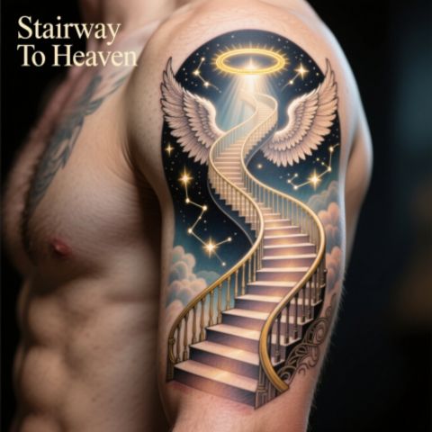 Hypnotic Stairway To Heaven Tattoo On Bicep