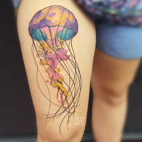Jellyfish Thigh Tattoo