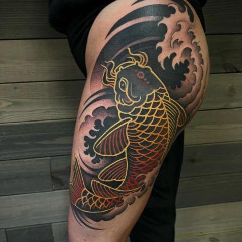Koi Fish Thigh Tattoo