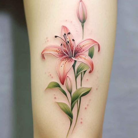 Lily Flower Tattoo On Thigh