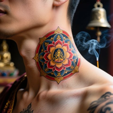 Mandala Throat Tattoo