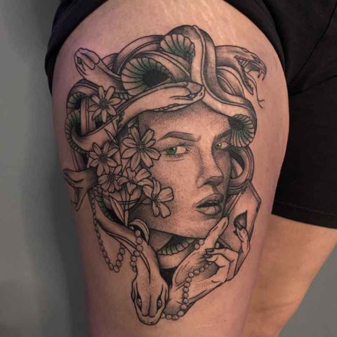 Medusa Thigh Tattoo