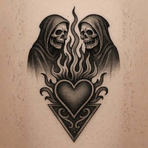 Monochrome Majesty Grim Twin Flame Symbol Tattoo Monochrome Majesty: Grim Twin Flame Symbol Tattoo