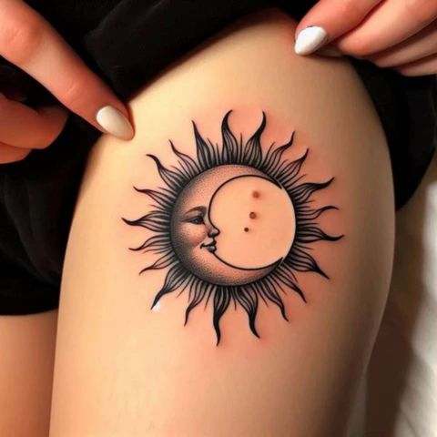 Moon Thigh Tattoo