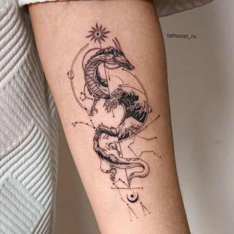 Negative Space Dragon Tattoo