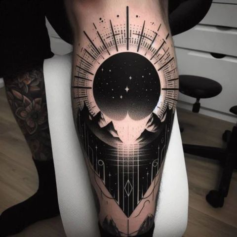 Negative Space Leg Tattoo