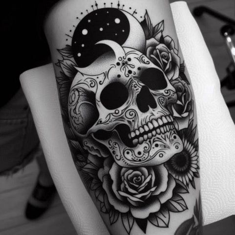 Negative Space Skull Tattoo