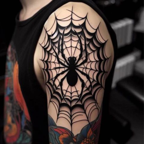 Negative Space Spider Web Tattoo