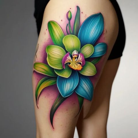 Orchid Thigh Tattoo
