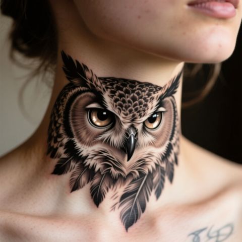 Owl Throat Tattoo