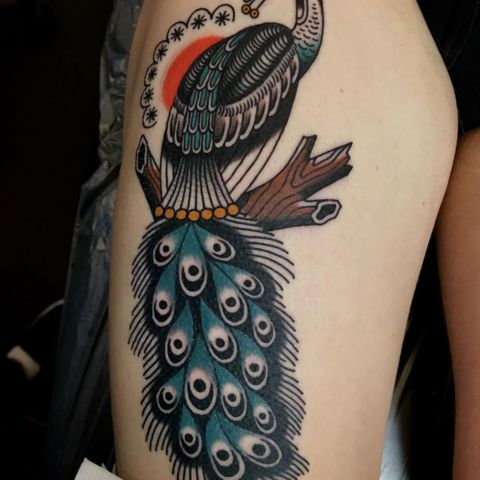 Peacock Thigh Tattoo