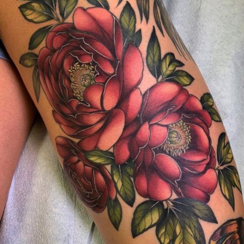 Peony Thigh Tattoo
