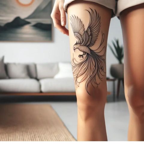 Phoenix Thigh Tattoo
