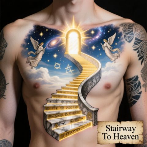 Radiant Stairway To Heaven Chest Tattoo