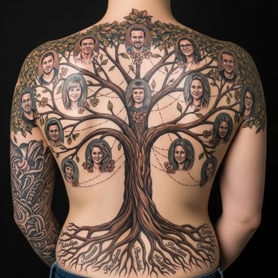 Realistic Family Tree Back Tattoo Realistic Family Tree Back Tattoo