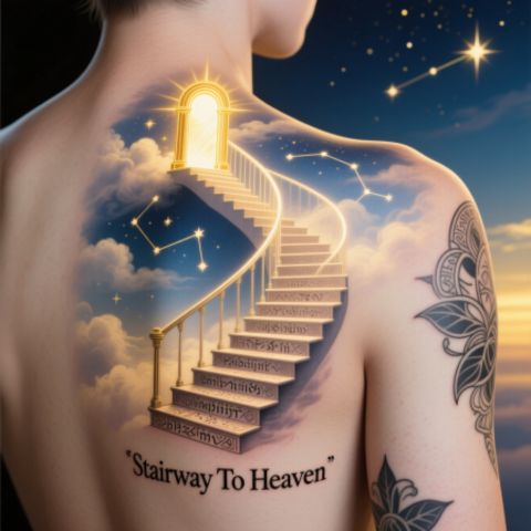 Shaded Stairway To Heaven Shoulder Tattoo