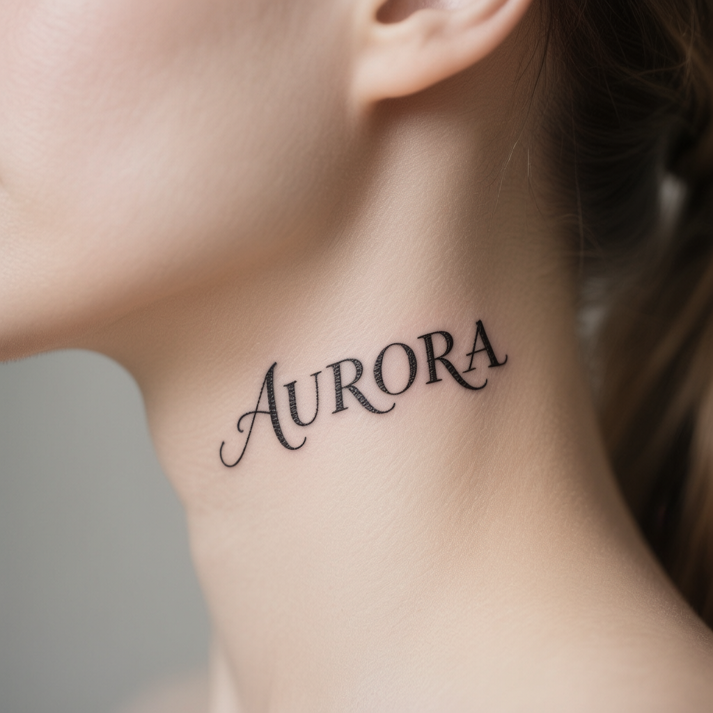 Simple Name Neck Tattoo Simple Name Neck Tattoo