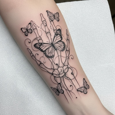 Skeleton Hand Outline with Butterflies Skeleton Hand Outline with Butterflies