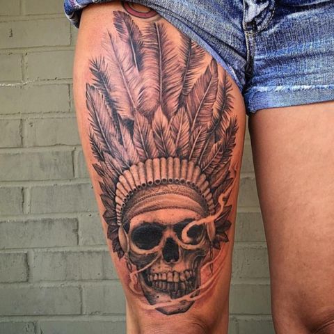 Skull Thigh Tattoo