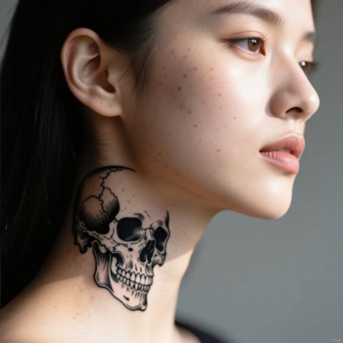 Skull Throat Tattoo