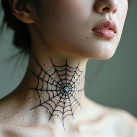 Spider Web Throat Tattoo