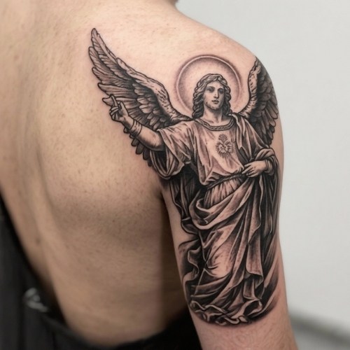 Stunning Saint Michael Shoulder Tattoo Stunning Saint Michael Shoulder Tattoo