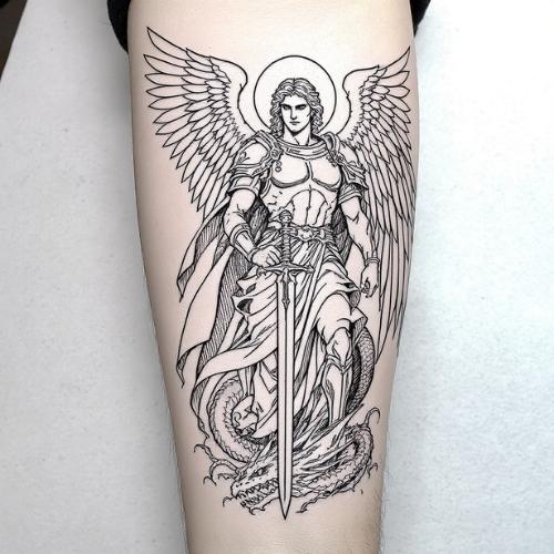 Stylish Saint Michael Outline Tattoo Stylish Saint Michael Outline Tattoo