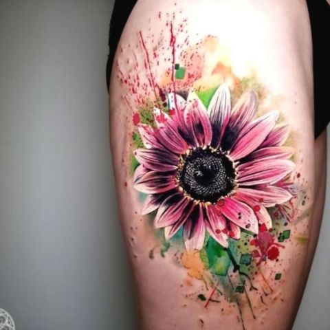 Sunflower Thigh Tattoo